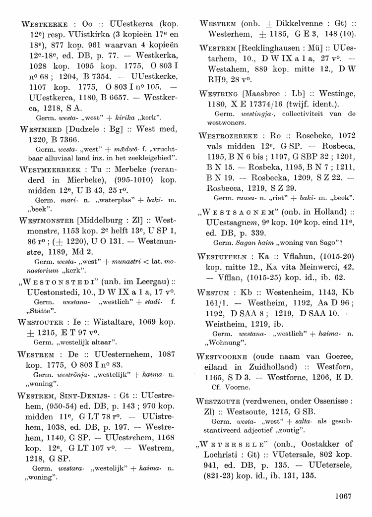 Maurits Gysseling: Toponymisch Woordenboek (1960), p. 1067