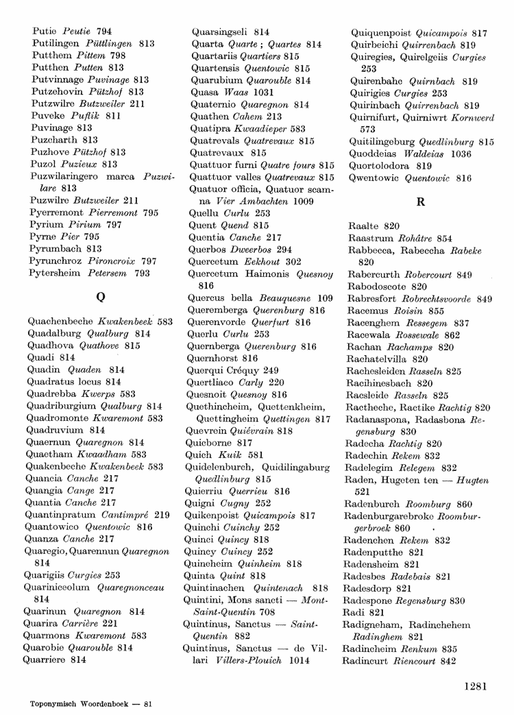 Maurits Gysseling: Toponymisch Woordenboek (1960), p. 1281